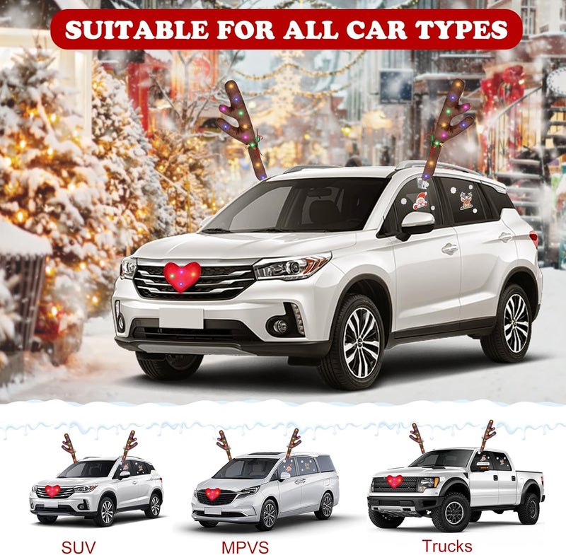 Hydencamm Rudolph Car Decoration with LED Lights, Car Antlers for Christmas with Window Sticker, Jingle Bells, Rudolph Nose - Car Reindeer Auto Holiday Accessories Decoration Kit for SUV Van Truck - Image 4